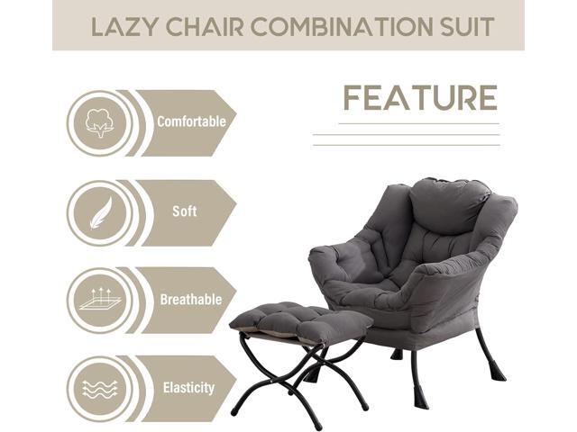 LITA Lazy Chair with Ottoman, Modern Accent Leisure Upholstered Lazy Sofa Armchair, Contemporary Lounge Reading Chair with Armrests and a Side...