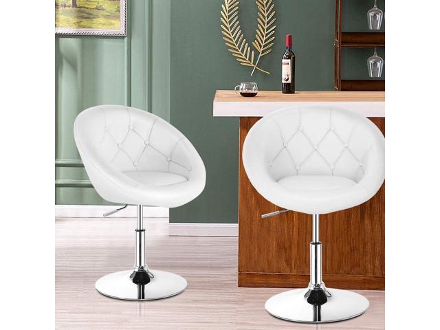 COSTWAY Vanity Chair, Contemporary Height Adjustable Makeup Chair with Chrome Frame, Tufted Round-Back, Modern Swivel Accent Chair for Lounge, Pub,...