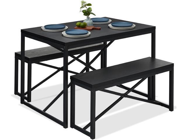 Best Choice Products 45.5in 3-Piece Bench Style Dining Furniture Set, 4-Person Space-Saving Dinette for Kitchen, Dining Room w/ 2 Benches, Table -.