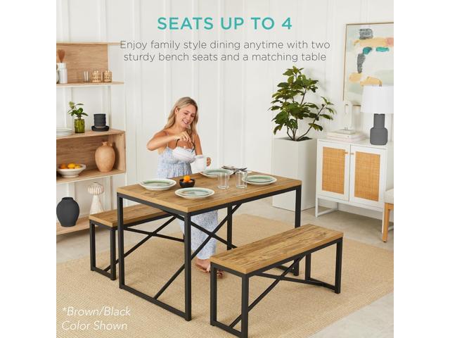 Best Choice Products 45.5in 3-Piece Bench Style Dining Furniture Set, 4-Person Space-Saving Dinette for Kitchen, Dining Room w/ 2 Benches, Table -...