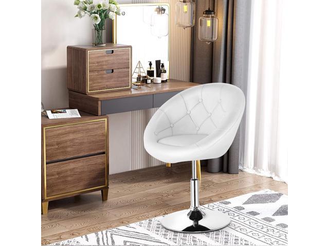COSTWAY Vanity Chair, Contemporary Height Adjustable Makeup Chair with Chrome Frame, Tufted Round-Back, Modern Swivel Accent Chair for Lounge, Pub,...
