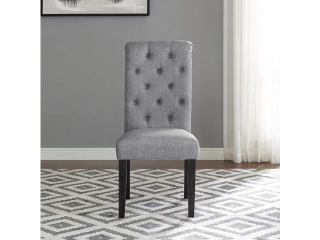 Roundhill Furniture Leviton Solid Wood Tufted Dining Chair, Set of 2, Gray