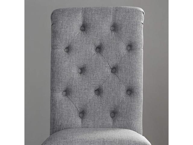Roundhill Furniture Leviton Solid Wood Tufted Dining Chair, Set of 2, Gray