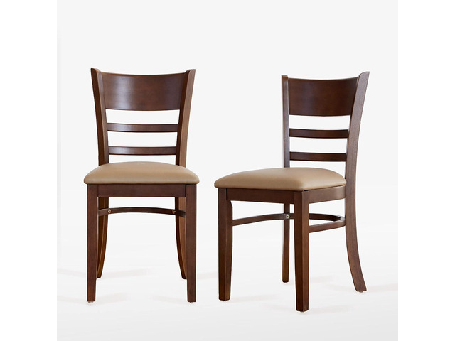 Livinia Cabin Dining Chair Set of 2, Solid Malaysian Oak PU Leather Upholstered Cushion Seat Wooden Ladder Back Side Chairs (Walnut) Assembly...