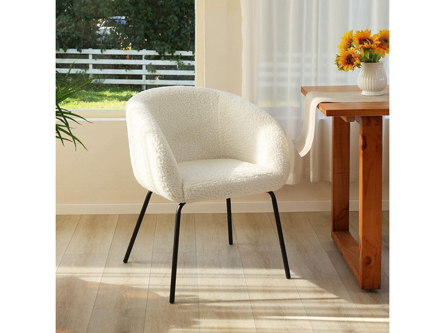 ONEVOG Upholstered Sherpa Dining Chair, Cozy Curved Back Dinner Chair Modern Boucle Teddy Chairs with Arms, Faux Wool Fleece Chair for Kitchen &...