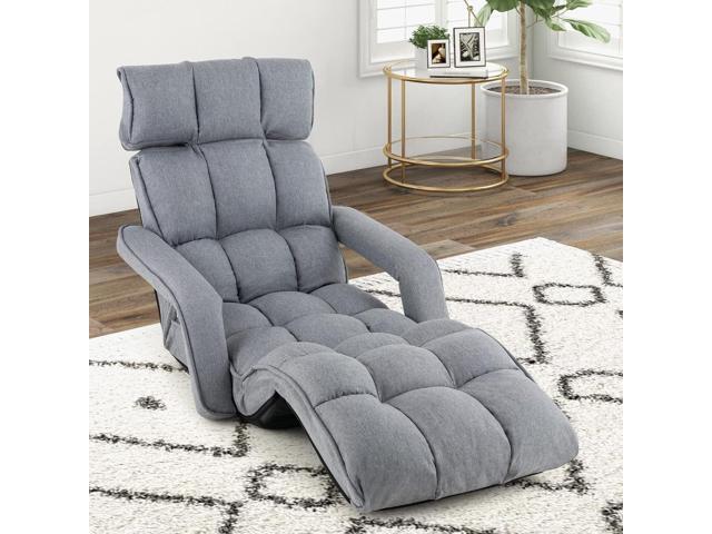 KOMFOTT Foldable Floor Lazy Sofa, Indoor Chaise Lounge Sofa with 6 Adjustable Positions, Folding Chair Bed with Adjustable Armrests, Backrest &...