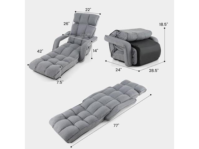 KOMFOTT Foldable Floor Lazy Sofa, Indoor Chaise Lounge Sofa with 6 Adjustable Positions, Folding Chair Bed with Adjustable Armrests, Backrest &...