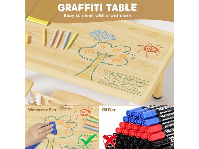 Brelley Kids Table and 6 Chairs Set, Height Adjustable Toddler Desk and Chair Set, Graffiti Desktop, Classroom/Daycare/Home, Children...