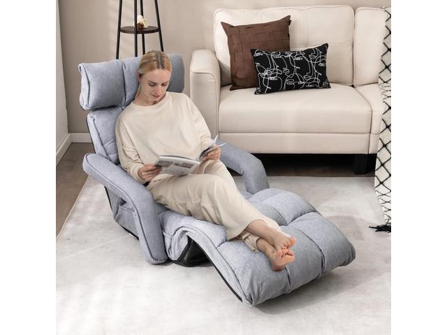 KOMFOTT Foldable Floor Lazy Sofa, Indoor Chaise Lounge Sofa with 6 Adjustable Positions, Folding Chair Bed with Adjustable Armrests, Backrest &...