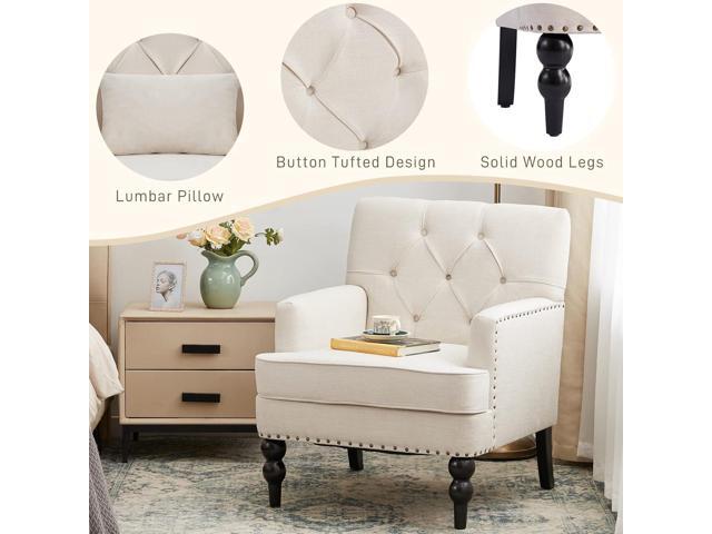 HUIMO Tufted Club Chair,Accent Chair with Lumbar Pillow, Upholstered Button Armchair, Linen Fabric Sofa Chairs for Bedroom, Living Room, Mid...