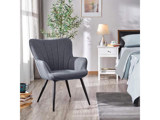 Yaheetech Accent Chair, Modern and Elegant Armchair, Linen Fabric Living Room Chair Vanity Chair with Metal Legs and High Back for Living Room...
