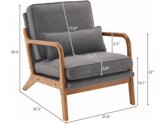 Lestar Single Lounge Chair, Modern Accent Sofa Chairs, Linen Upholstered Seat with Back Cushion and Pillow for Living Room (Dark-Grey)