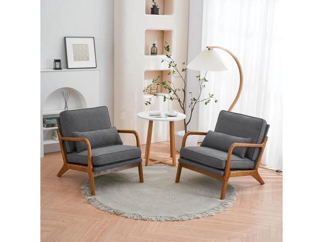 Lestar Single Lounge Chair, Modern Accent Sofa Chairs, Linen Upholstered Seat with Back Cushion and Pillow for Living Room (Dark-Grey)