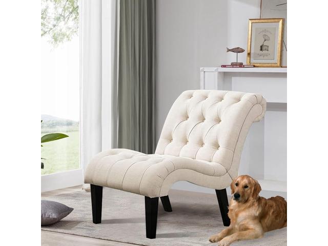 Yongqiang Accent Chair for Bedroom Living Room Chairs Tufted Upholstered Lounge Chair with Wood Legs Linen Fabric