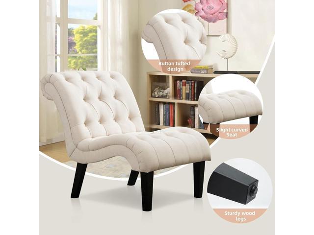 Yongqiang Accent Chair for Bedroom Living Room Chairs Tufted Upholstered Lounge Chair with Wood Legs Linen Fabric