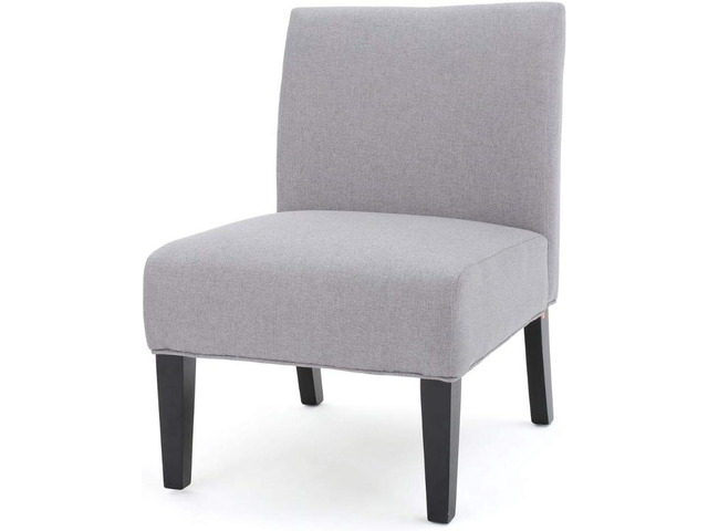 GDF Studio Kendal Contemporary Fabric Slipper Accent Chair, Light Gray and Matte Black, Welcome to consult
