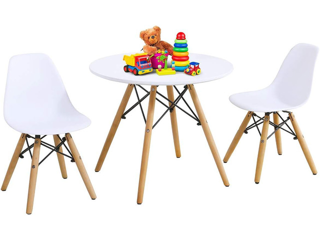 Costzon Kids Table and Chair Set, 3-Piece Kids Mid-Century Modern Style Table Set with Wood Legs for Dining Drawing Playing, Toddler Table and...