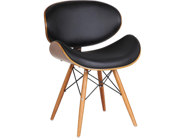 Armen Living Cassie Dining Chair in Black Faux Leather and Walnut Wood Finish 20D x 21W x 31H in