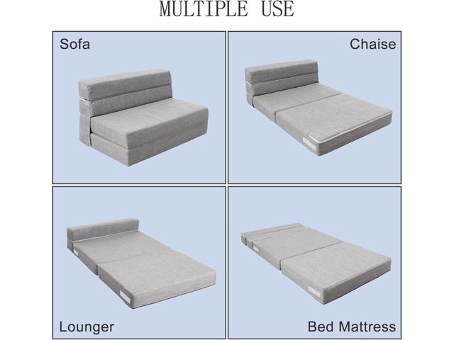 ANONER Folding Sleeper Chair Sofa Bed Lazy Couch with Pillow, Twin Size, Light Gray
