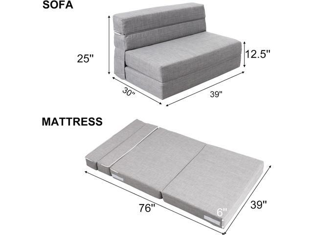 ANONER Folding Sleeper Chair Sofa Bed Lazy Couch with Pillow, Twin Size, Light Gray