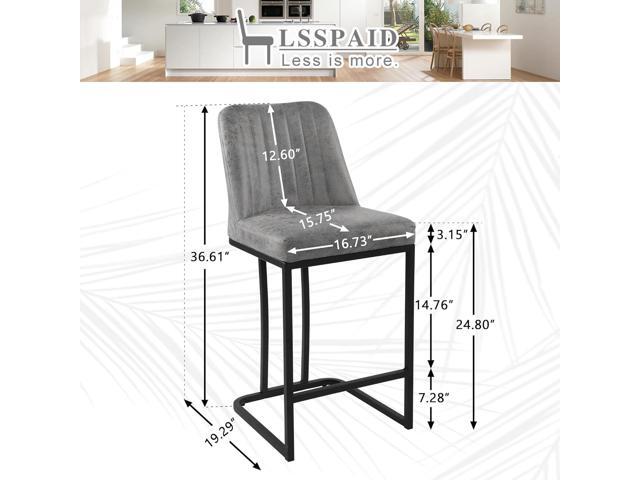 LSSPAID Bar Stools Set of 4, Upholstered Fabric Counter Height Barstools, 24.8 inch Modern Kitchen Island Chairs with Footrest and Black Metal...