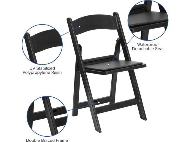 EMMA + OLIVER Folding Chair - Black Resin 4 Pack 800LB Weight Capacity Comfortable Event Chair - Light Weight Folding Chair