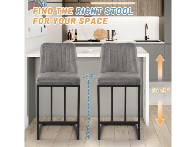 LSSPAID Bar Stools Set of 4, Upholstered Fabric Counter Height Barstools, 24.8 inch Modern Kitchen Island Chairs with Footrest and Black Metal...