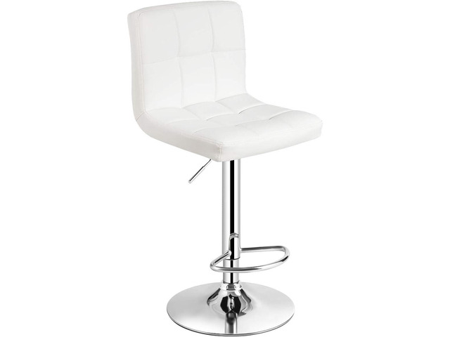 COSTWAY Bar Stool, Modern Swivel Adjustable Height PU Leather Barstools with Back, Square Armless Counter Height Bar Chair for Kitchen Island...