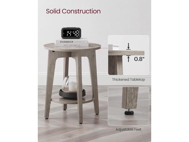 VASAGLE Side Table, Small Round End Table with Lower Shelf, Nightstand for Small Spaces, Living Room, Bedroom, Greige ULET283T02
