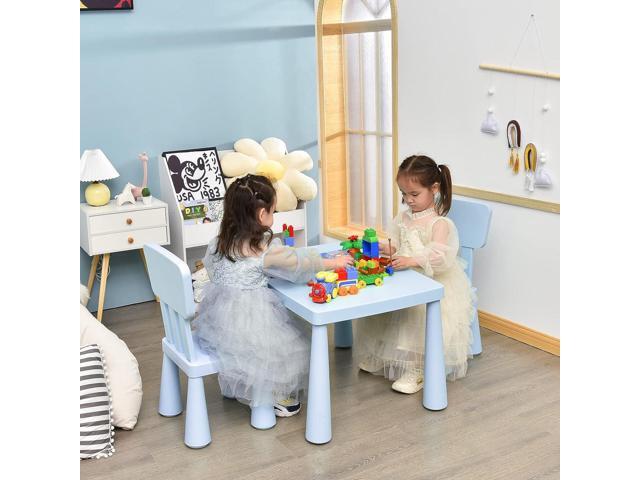 COSTWAY 3-Piece Kids Table and Chairs Set, Lightweight Plastic Children Activity Center for Reading, Writing, Painting, Snack Time, Kids Furniture...