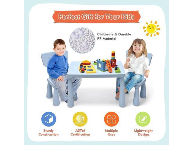 COSTWAY 3-Piece Kids Table and Chairs Set, Lightweight Plastic Children Activity Center for Reading, Writing, Painting, Snack Time, Kids Furniture...