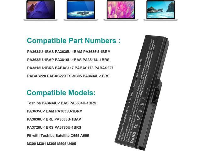 Futurebatt Laptop Battery fit Toshiba Satellite A665 C655 L645 L645D L650 L650D L655 L655D L670 L675 M300 M301 M305 M505 U405 Series, p/n PABAS228...