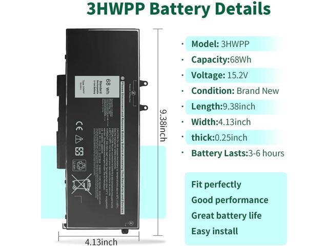 68Wh 3HWPP Replacement Battery for Dell Latitude 5410 5510 5501 5401 5411 5511 Precision 3541 3551,Inspiron 7706 2-in-1, Inspiron 17 7500 7506...