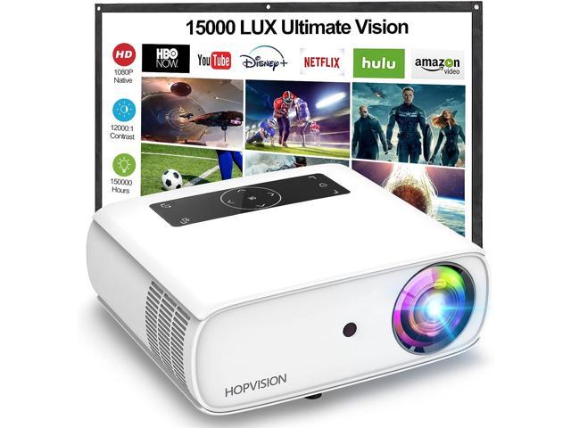 HOPVISION Native 1080P Projector Full HD, 15000Lux Movie Projector with 150000 Hours LED Lamp Life, Support 4K 350' Home Outdoor Projector for. photo