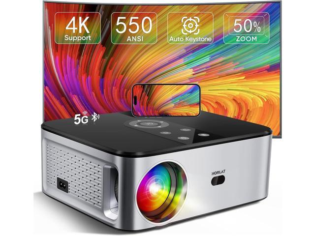 HORLAT Projector with 5G WiFi and Bluetooth, 550 ANSI Full HD 1080P Outdoor Projector 4K Support, Auto/4P/4D Keystone & 50% Zoom, Movie Projector. photo