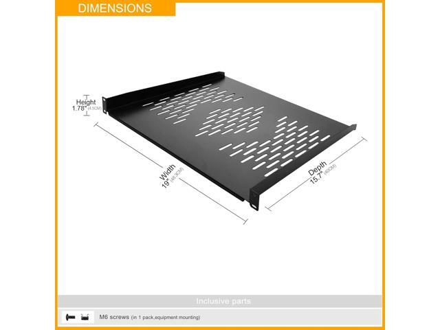 RIVECO 2 PCS 1U Server Rack Shelf 19 Rack-Mount Trays 16 Inches Vented Cantilevers for Server & Network Equipment Mounting, (40 CM) Depth, Black