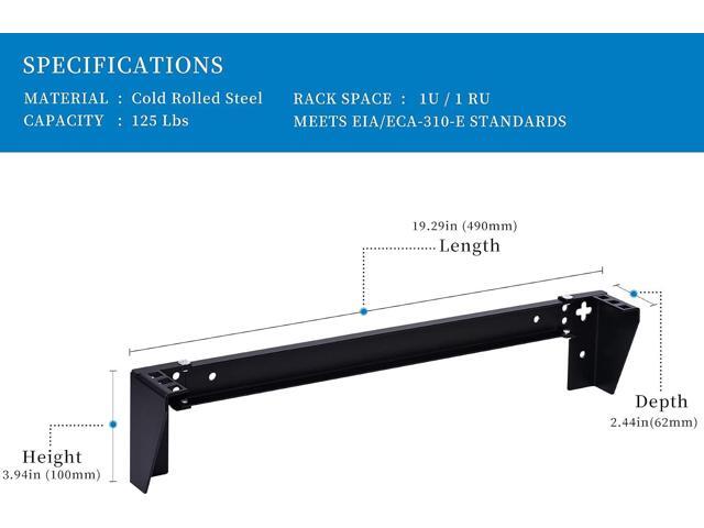 RackPath 1U Vertical Wall Mount Rack - Heavy Duty 125lbs Capacity Vertical Mounting Bracket