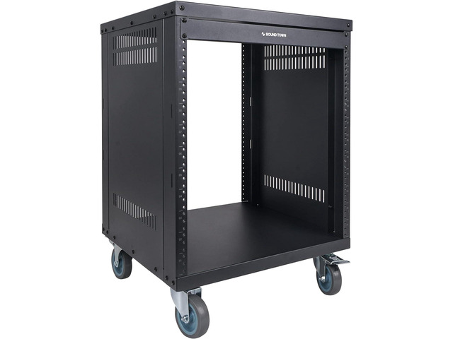 Sound Town 12U Universal Steel Rack, w/ 3' Locking Casters, Vented Side Panels for Audio Video, Server and Network Equipment (STRK-M12U)