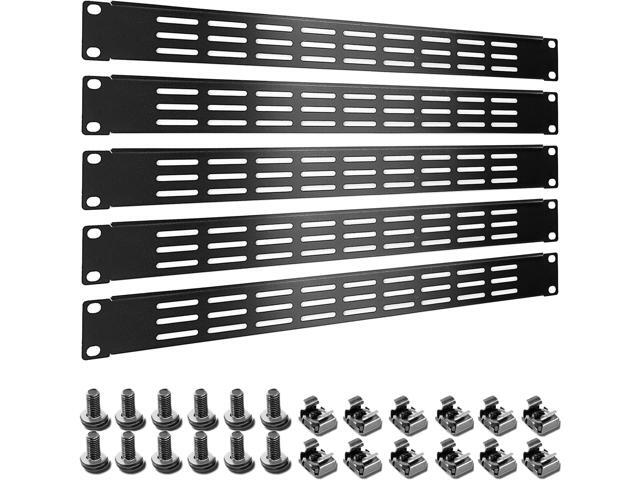 1U 2U 3U Blank Rack Mount Panel, Spacer Black Rack Mount Cover Support bar for Enclosure Network Cabinet Cable Management Bar Slot (Vented 1U 5PCS)