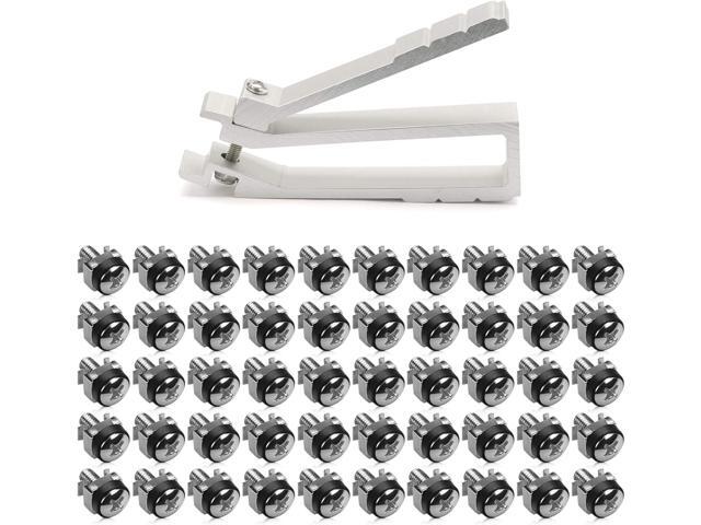 kwmobile 50 Pack M6 Cage Nuts, Bolts and Washers Kit - Cage Nuts Set With Tool for Installation Extraction - For Patch Panel Rack Mount - Silver
