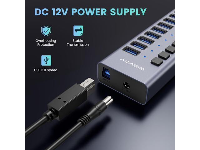Powered USB Hub - ACASIS 16 Ports 90W USB 3.0 Data Port, Aluminum Housing, Individual On/Off Switches, 12V/7.5A Power Adapter, 5Gbps High Speed,...