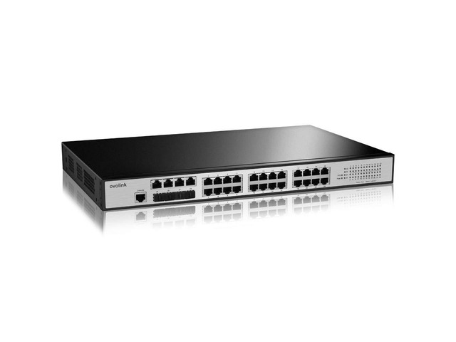 ovolink 24-Port PoE Switch - Smart Managed Gigabit Switch, Up to 400W Power Supply, 4 Combo Ports, Web Management, SFP, VLAN, QoS and SNMP,...