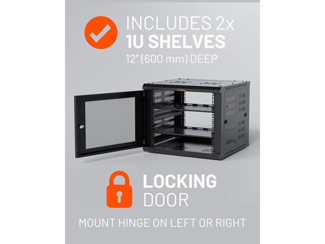 ECHOGEAR 9U Network Rack - Enclosed Wall Mount Rack Kit Includes 2X 1U Shelves, Pre-Mounted Fan, Lockable Door & Hardware - 600mm Depth Fits All...