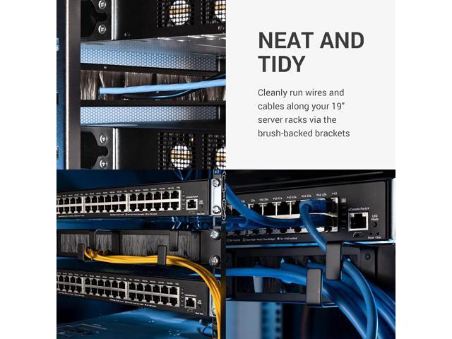 kwmobile 1U 19' Server Rack Cable Management Brackets (Pack of 3) - Steel Cable Organizers for Fiber Optic, Network, Patch Cables with Brushes