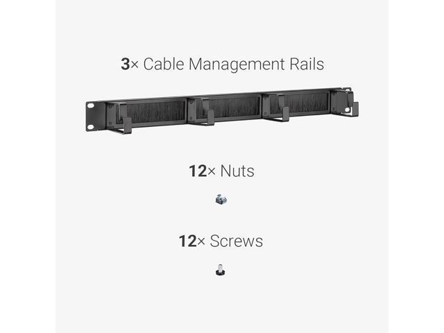 kwmobile 1U 19' Server Rack Cable Management Brackets (Pack of 3) - Steel Cable Organizers for Fiber Optic, Network, Patch Cables with Brushes