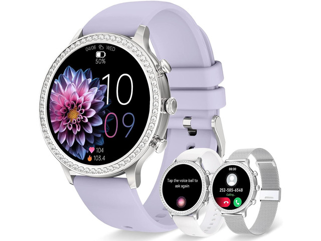 Erkwei Smart Watch for Women(Make/Answer Call) Waterproof Fitness Tracker with Heart Rate Pedometer Sleep Monitor AI Voice Control Smartwatch for...