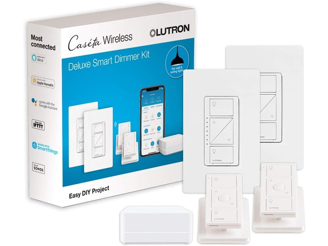 Lutron Caseta Original Smart Dimmer Switch Kit, 2 Dimmer Switches, 2 Wall Plates, 2 Remotes, 2 Pedestals, and Smart Hub, Works with Alexa, Apple...