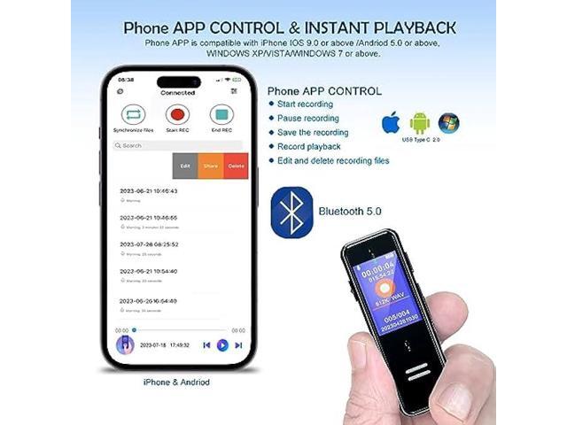 VTZH 128GB Digital Voice Recorder with Phone APP Control,1600 Hour Smart Voice Recorder One-Touch Recording Speaker Instant Playback MP3,Audio...