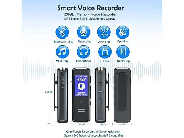 VTZH 128GB Digital Voice Recorder with Phone APP Control,1600 Hour Smart Voice Recorder One-Touch Recording Speaker Instant Playback MP3,Audio...