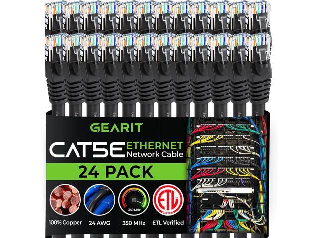 GEARIT 24-Pack, Cat5e Ethernet Patch Cable 6 Feet - Snagless RJ45 Computer LAN Network Cord, Black
